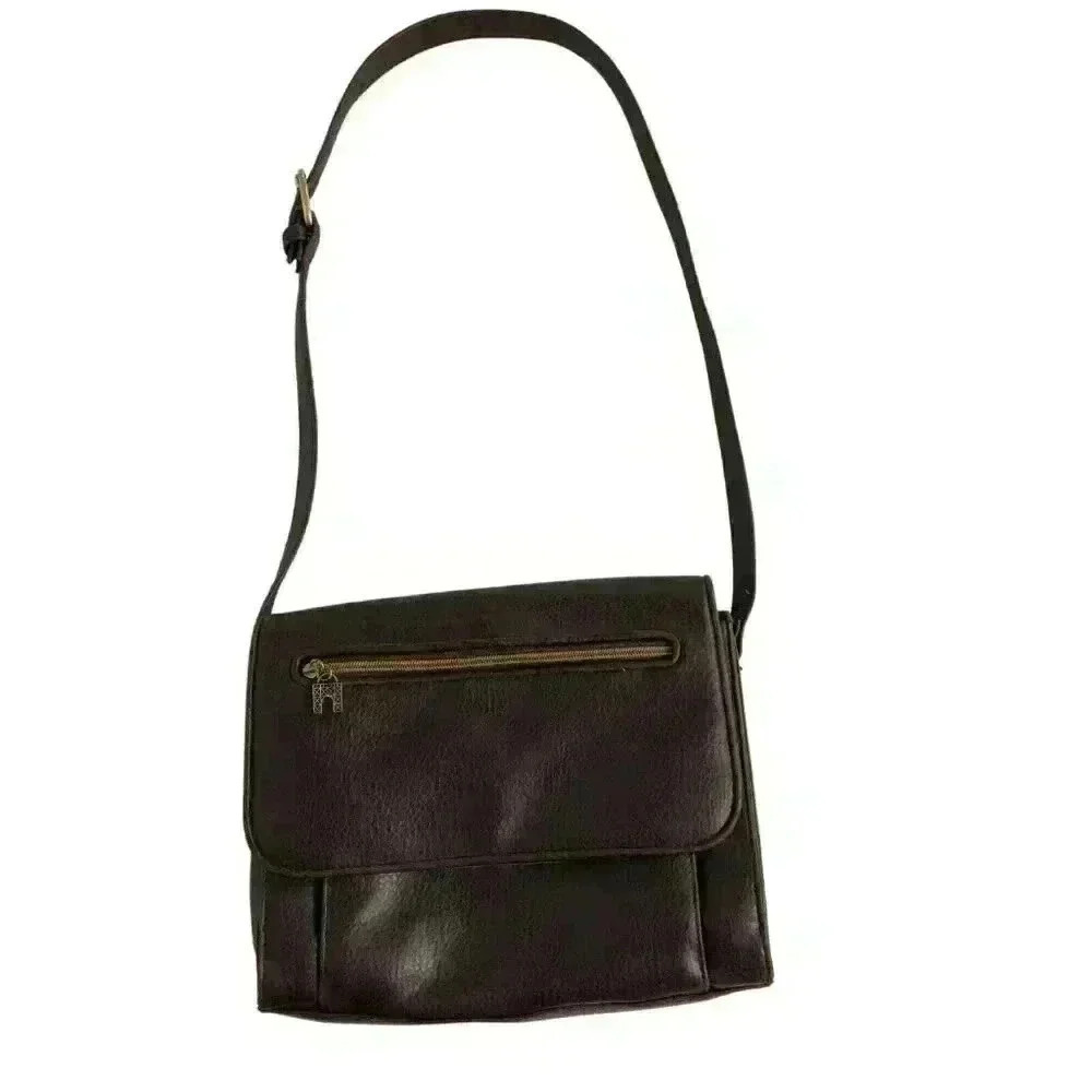 Relic crossbody leather purse brown flap snap close arch charm pebbled
